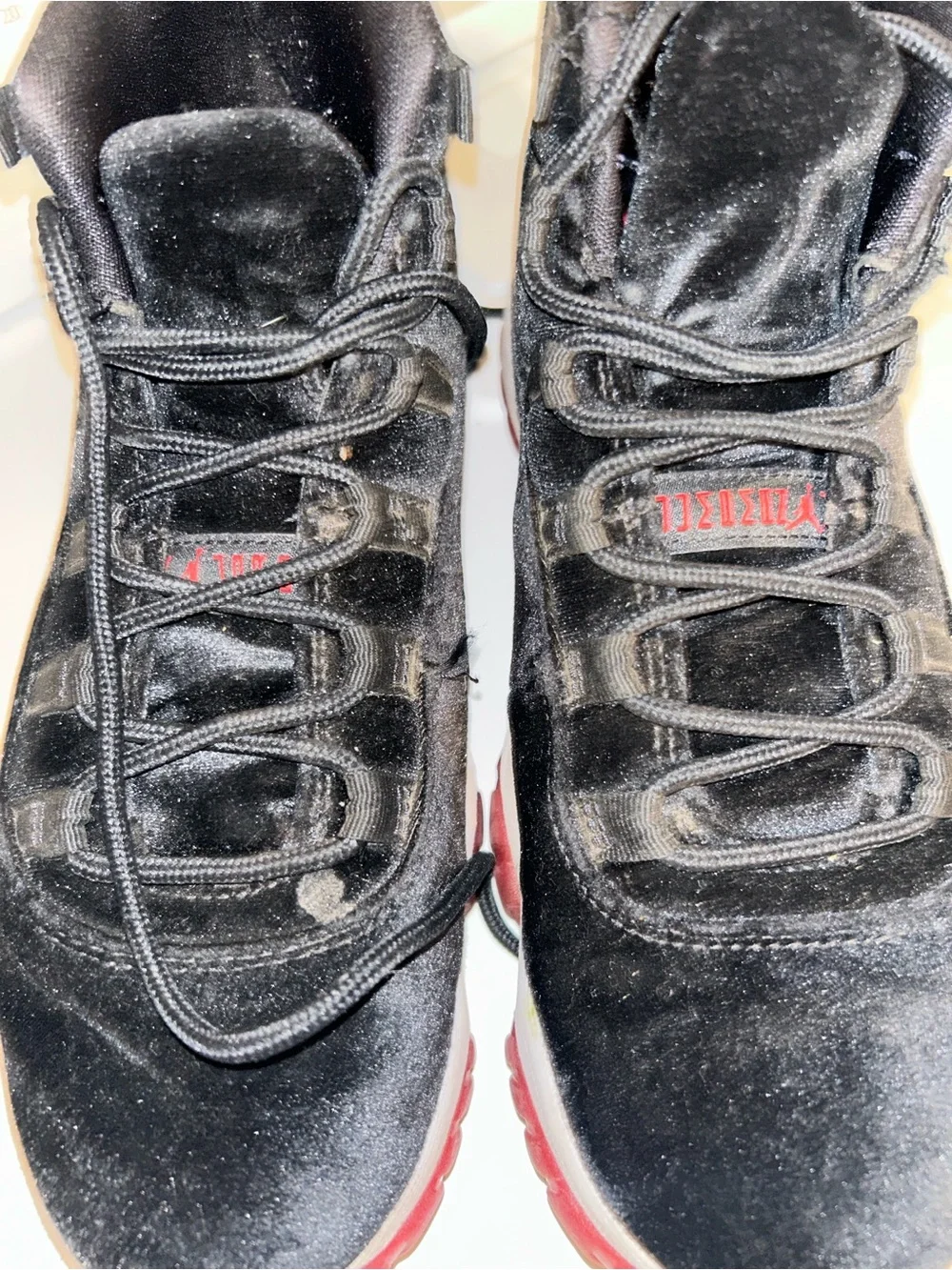 Jordan Black Velvet Low with Red Accents